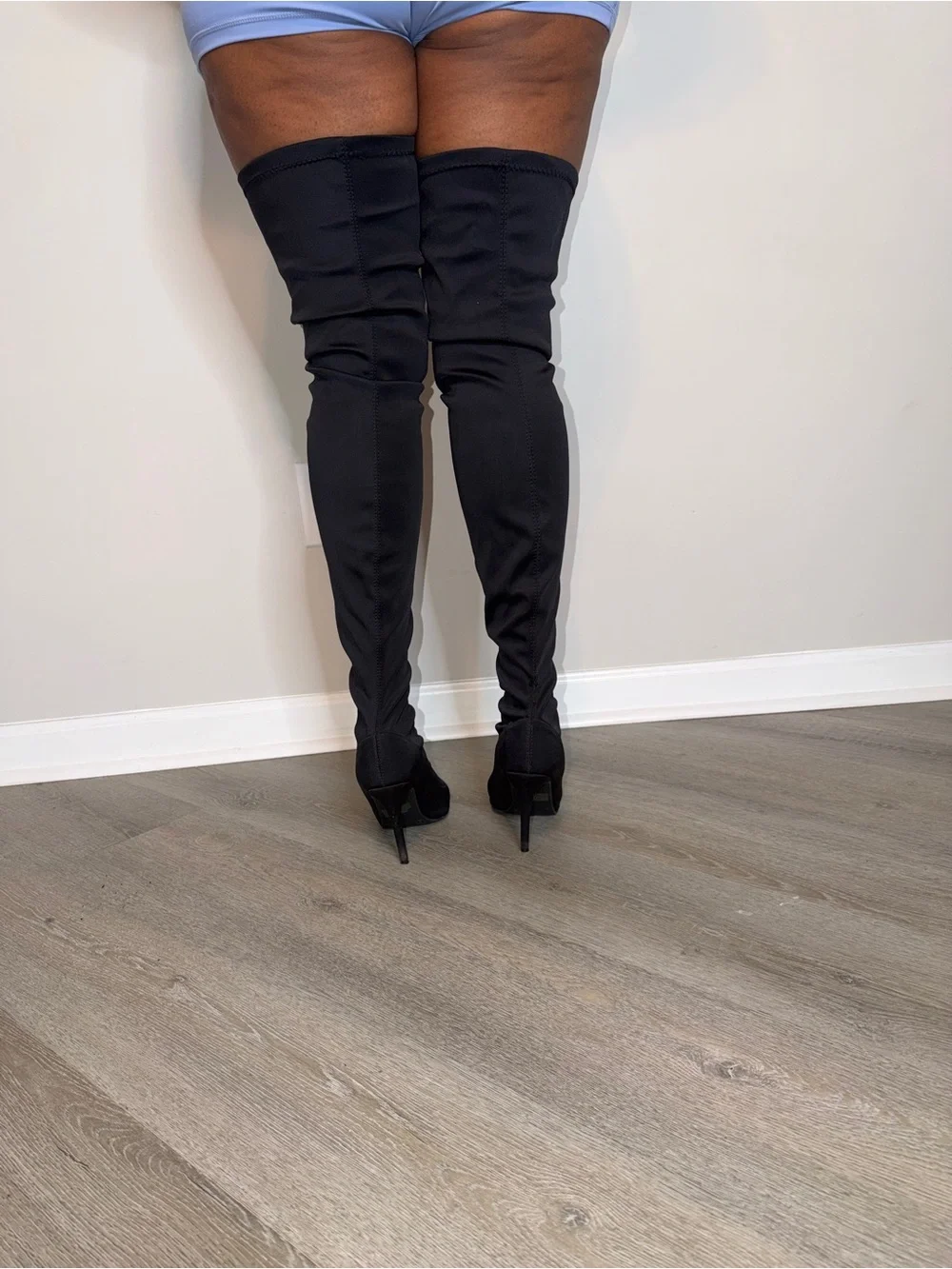 Fashion Nova Black Over-the-Knee Pointed Toe Stretch Boots